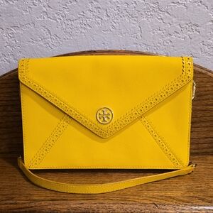Tory Burch Vibrant Yellow Envelope Style Shoulder Bag Wristlet
